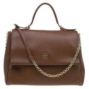 Pre Owned Carolina Herrera Brown Leather Minueto Flap Bag