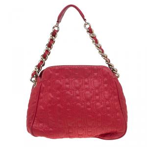 Pre Owned Carolina Herrera Red Quilted Monogram Leather Hobo