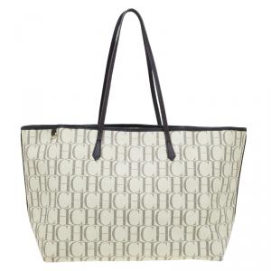 Pre Owned Carolina Herrera Beige Monogram Coated Canvas Shopper Tote