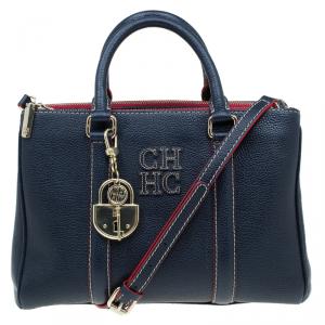 Carolina Herrera Navy Blue Leather Matteo Top Handle Bag