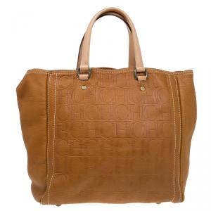 Pre Owned Carolina Herrera Brown Monogram Leather Andy Tote