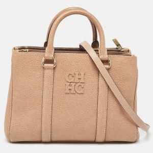 Carolina Herrera Beige Leather Double Zip Matteo Tote