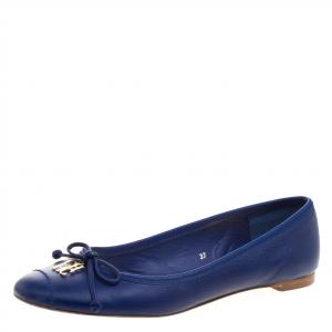 حذاء فلات كارولينا هيريرا جلد أزرق بفيونكة مقاس 37