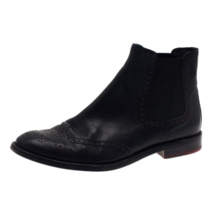 Carolina Herrera Black Leather Brogue Ankle Boots Size 37