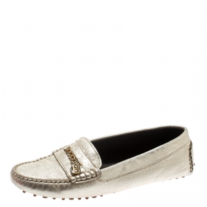CH Carolina Herrera Metallic Gold Leather Moccasins Size 41