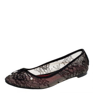 Carolina Herrera Black Satin/Lace Bow Ballet Flats Size 38