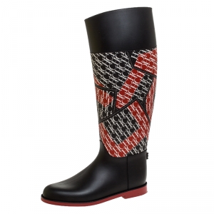 Carolina Herrera Black/Red Coated Canvas and Rubber Chiribitas Rain Boots Size 37