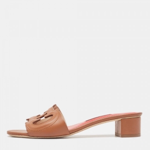 Carolina Herrera Brown Leather Slide Sandals Size 37 