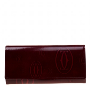 Pre Owned Cartier Red Leather Double C Logo Continental Wallet