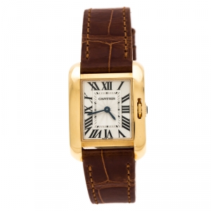 Cartier Silver 18K Rose Gold Tank Anglaise 3579 Women's Wristwatch 23 mm
