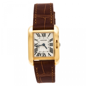 Pre Owned Cartier Silver 18K Rose Gold Tank Anglaise 3579 Women's Wristwatch 23 mm