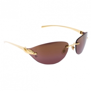 Pre Owned Cartier Gold Panthere De Cartier Rimless Shield Sunglasses