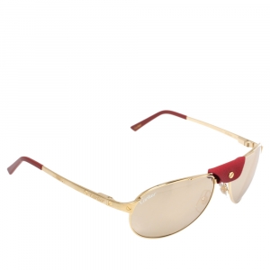 Pre Owned Cartier Gold Tone/ Gold Mirrored CT0077S Santos-Dumont Aviator Sunglasses