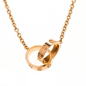 Pre Owned Cartier Love 2 Hoops 18k Rose Gold Necklace 