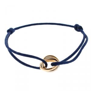 Pre Owned Cartier Trinity Three Tone 18k Gold Blue Adjustable Cord Bracelet