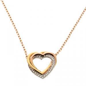 Pre Owned Cartier Trinity de Cartier Heart Three Tone 18k Gold & Diamonds Necklace
