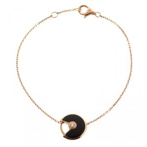 Pre Owned Cartier Amulette de Cartier Onyx & Diamond 18k Rose Gold Bracelet 16cm