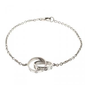 Pre Owned Cartier Love 2 Hoops 18k White Gold Chain Bracelet