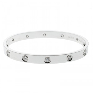 Pre Owned Cartier Love 10 Diamonds 18k White Gold Bracelet 17cm