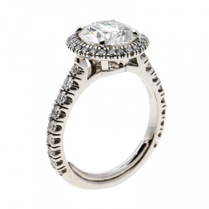 Pre Owned Cartier 1895 Destinee 2.08ct Diamond Solitaire Platinum Halo Engagement Ring Size 51