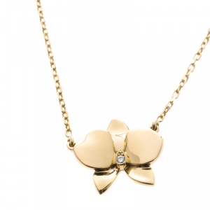 Pre Owned Cartier Caresse D'orchidees Par Cartier Diamond 18k Rose Gold Pendant Necklace