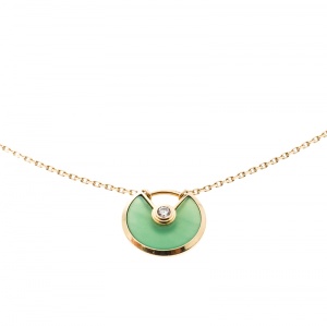 Pre Owned Cartier Amulette de Cartier Chrysoprase & Diamond 18k Yellow Gold XS model Necklace