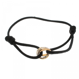 Pre Owned Cartier Trinity De Cartier Three Tone 18k Gold Black Adjustable Cord Bracelet