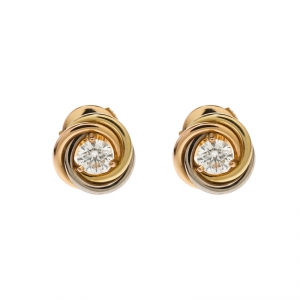 مملوكة مسبقًا Cartier Trinity De Cartier Diamond 18k Three Tone Gold Stud Earrings 