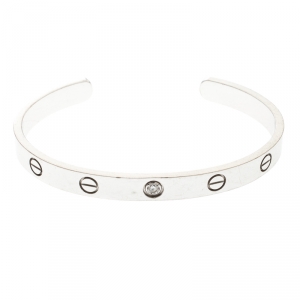 Pre Owned Cartier Love 1 Diamond 18K White Gold Open Cuff Bracelet 17 