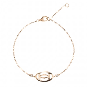 Pre Owned Cartier Double C de Cartier Diamond & 18k Rose Gold Logo Bracelet