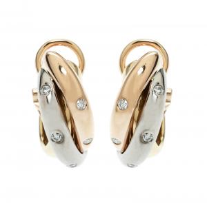 Pre Owned Cartier Trinity De Cartier Diamond 18k Three Tone Gold Hoop Earrings 