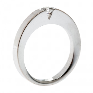 Pre Owned Cartier 0.21ct Diamond Solitaire 18k White Gold Band Ring Size 50