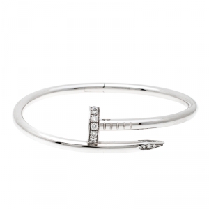 Pre Owned Cartier Juste Un Clou Diamond 18k White Gold Bracelet 15
