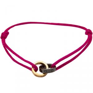 Pre Owned Cartier Love Diamond 18K Rose Gold & Ceramic Rings Pink Cord Bracelet