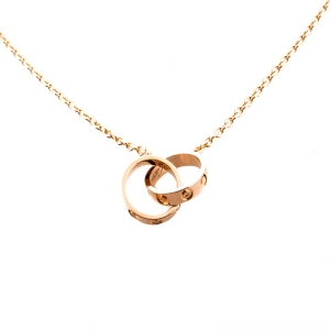 Pre Owned Cartier Love 2 Hoops 18k Rose Gold Necklace