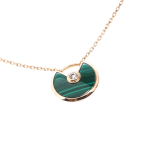 Pre Owned Cartier Amulette De Cartier Malachite 18k Rose Gold XS Pendant Necklace