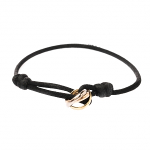 Pre Owned Cartier Trinity De Cartier Three Tone 18k Gold Black Adjustable Cord Bracelet
