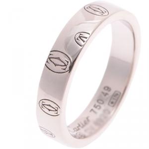Pre Owned Cartier 18K White Gold Happy Birthday Band Ring Size 49