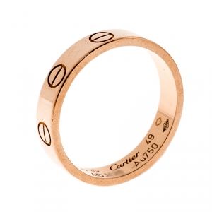 Pre Owned Cartier Love 18k Rose Gold Mini Band Ring Size 49