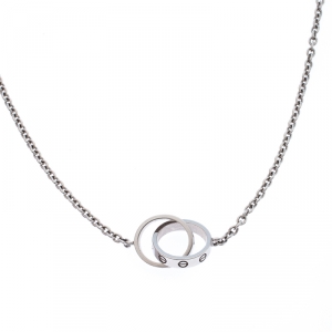 Pre Owned Cartier Love 2 Hoops 18k White Gold Necklace