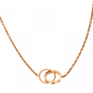 Pre Owned Cartier Love 2 Hoops 18k Rose Gold Necklace