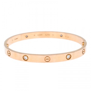 Pre Owned Cartier Love 4 Diamond 18k Rose Gold Bracelet 19