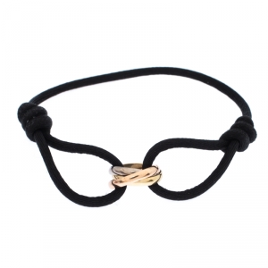 Pre Owned Cartier Trinity De Cartier Three Tone 18k Gold Black Adjustable Cord Bracelet