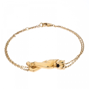 Pre Owned Cartier Panthere de Cartier Tsavorite Garnet Lacquer 18k Yellow Gold Double Chain Bracelet