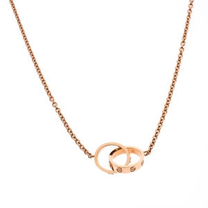 Pre Owned Cartier Love 2 Hoops 18k Rose Gold Necklace