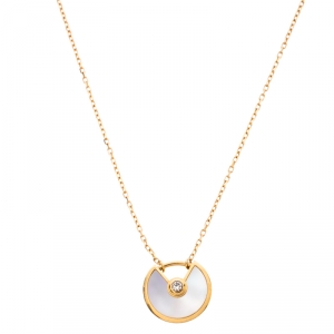 Pre Owned Cartier Amulette De Cartier Mother of Pearl 18K Yellow Gold XS Pendant Necklace