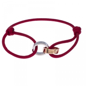 Pre Owned Cartier Love Charity Two Tone 18K Gold Red Cord Adjustable Bracelet 
