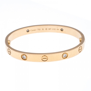 Pre Owned Cartier Love 4 Diamond 18k Yellow Gold Bracelet 16