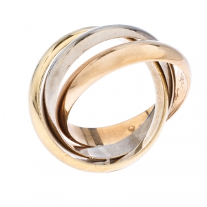 Pre Owned Cartier Trinity De Cartier Three Tone 18k Gold Band Ring Size 53