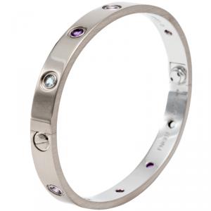 Pre Owned Cartier Love Multicolored Gemstones 18K White Gold Size 16